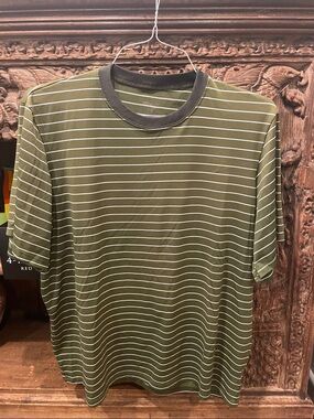 Patagonia Men's Short Sleeve Crew in green and white stripes